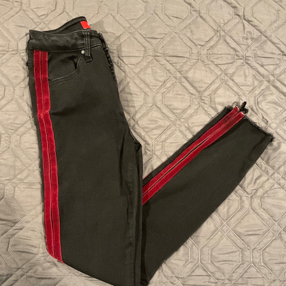 Guess Black Stretch Denim / Double Burgundy Velvet Stripes